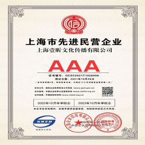 恭喜我司获得AAA级上海市先进民营企业证书